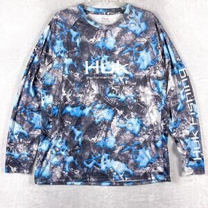 Huk Shirt Mens XL Gray Blue Pursuit Mossy Oak Fishing Performance Sun Protection